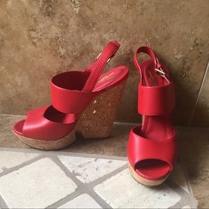 Red YSL cork wedges